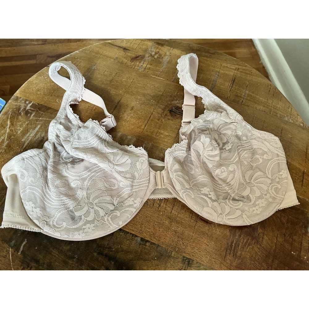 Glamorise Wonderwire Front Closure Lace Stretch Bra 9245 Beige‎ 40C EUC